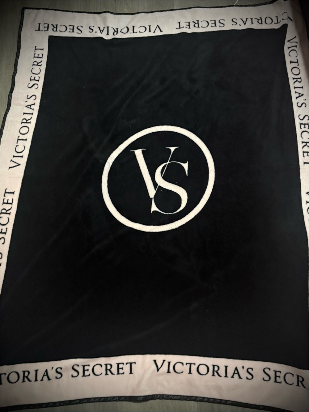 Victoria's Secret Black Blanket with Pink Trim and White VS Logo